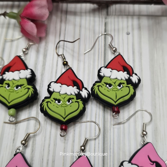 Grinch Silicone Beaded Dangle Earrings - Picture 3 of 6